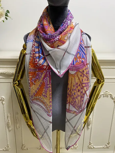 Bufanda cuadrada para mujer bufandas 100% material de seda patrón de pinta fina y suave tamaño 130 cm - 130 cm