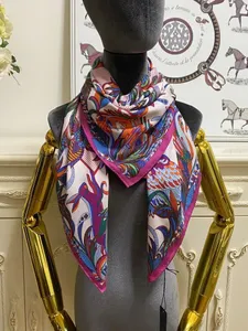 Bufanda cuadrada para mujer bufandas 100% sarga material de seda moda hermosa letra estampada flores patten tamaño 110cm -110cm
