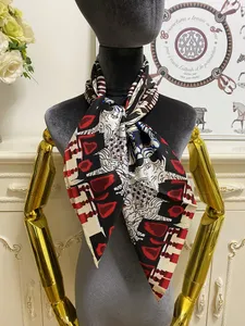 Dames vierkante sjaals sjaals sjaal 100% twill zijden materiaal zwart pint afdrukpatroon maat 90 cm- 90 cm