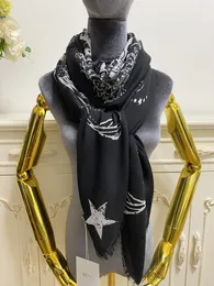 écharpe carrée pour femme foulards châle 100% laine matière couleur noire motif imprimé grande taille 130cm - 130cm