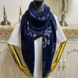 Dames vierkante sjaal sjaal 35% zijde 65% kasjmere materiaal print bloemen vogelpatroon maat 130 cm - 130 cm