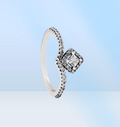 Anel feminino de prata esterlina 925 real com brilho quadrado, joia de casamento para namorada com diamante CZ, presente para namorada, anéis com caixa original 4688528