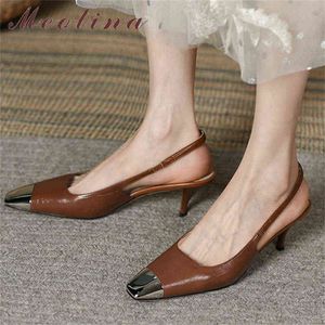Zapatos de tacón de aguja con punta cuadrada para mujer, de piel auténtica, marrón, grande, 40, primavera 2, 9