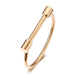 Brazalete de acero inoxidable para mujer, pulsera de herradura con tornillo de barra en plateado, negro, dorado, rosa, oro, mujer, brazaletes, joyería