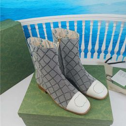 Bottes Stiletto pour femmes Chaussures Designer Luxury Canvas Marmont Bottines Bottines Marron