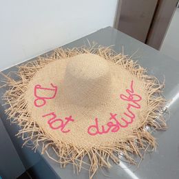 Sombrero de cubo de diseñador de paja para mujer, sombrero de paja con bordado de letras transpirable para vacaciones de verano, viajes, citas y protección solar