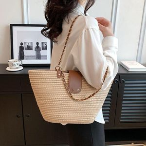 Sac fourre-tout pour la paille pour femmes, sac de plage tissé de créateur, sac d'épaule sous les bras, noir