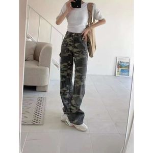 Dames streetwear camouflage vrouw hoge taille 2022 trend broek Koreaanse mode vrachtbroek legergreen y2k rechte baggy jeans 0410H23