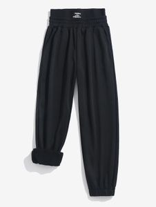 Dames streetwear joggingbroek met letterappliqué, brede tailleband, hoge taille, joggingbroek - Zwart M