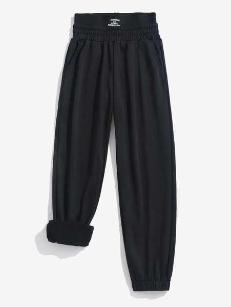 Pantalones De Chándal Jogger De Cintura Alta Con Apliques De Letras De Calle Para Mujer - Negro M
