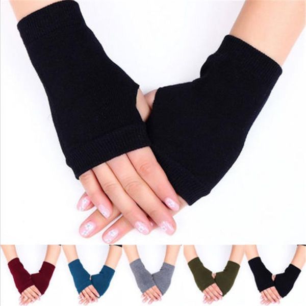 Gants demi-doigt élégants pour femmes, chauffe-mains, bras d'hiver, tricot en coton, mitaines chaudes sans doigts