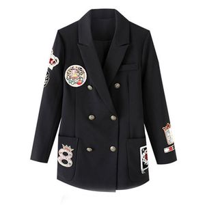 Costume Femme Manteau Printemps Automne Blazers Noir Broderie Mode Vêtements Lady 211019