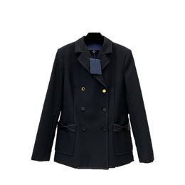 Traje de mujer a principios de otoño nueva línea brillante borde envuelto doble botonadura solapa de manga larga chaqueta estilo traje de color sólido retro ajustada