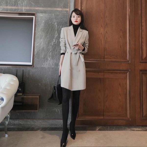 Suites para mujeres Spring 2021 Classic Drape Slim Light-Long-Long-Long-longitud doble lace-up cintura blazer trajes blazers blazers