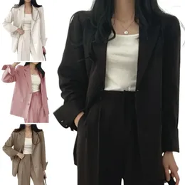Trajes de mujer 1 pieza cómodos mujeres primavera otoño traje abrigo solapa manga larga bolsillos con solapa ajuste suelto chaqueta Casual ropa de trabajo