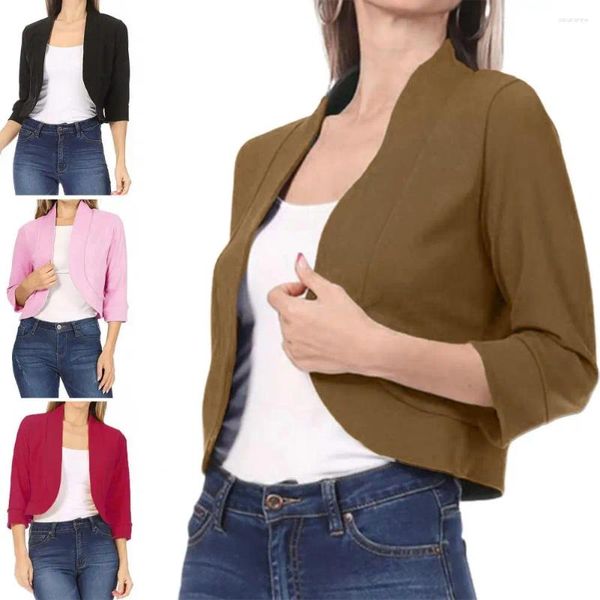 Trajes de mujer 1 unid puntada abierta chaqueta de mujer abrigo corto cárdigan suelto primavera otoño chaqueta manga tres cuartos suave OL estilo de viaje señora