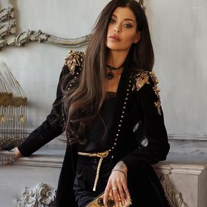 Costumes pour femmes 2022 haute qualité femme veste noir mode manches longues bouton perles Blazer élégant célébrité fête manteau Vintage