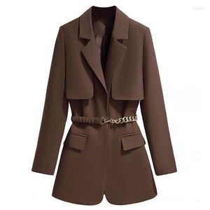 Trajes de mujer 2022 primavera otoño Blazers abrigos traje de mujer de talla grande chaqueta de manga larga Tops casuales con cinturón abrigo cortavientos ajustado para mujer