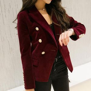 Damespakken 2022 Spring Fashion Women Midnight Navy Slim Velvet Blazer Jacket Double Breasted Simple Lady Blazers High Grade OL Kleding