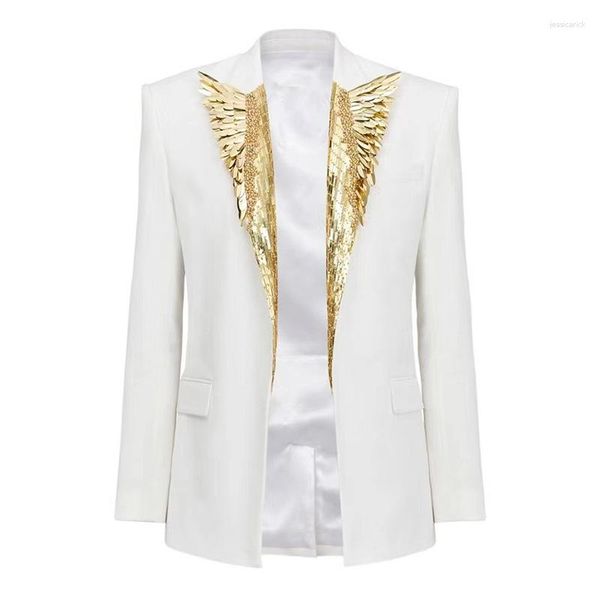 Trajes de mujer 2023 Autumn Star Ins Celebrity Elegante Diseñador de lujo Moda Hoja de metal dorado Rebordear Un botón Slim Fit Traje Chaqueta Blazer