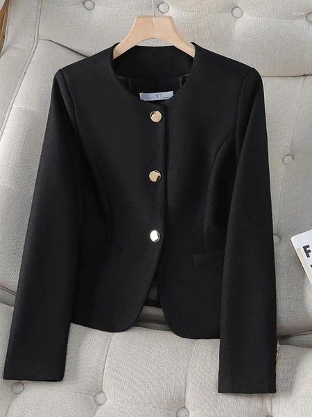 Trajes de mujer 2023 Otoño Invierno negro manga larga traje corto chaqueta Beige solo pecho Rosa abrigo de cuello redondo simplicidad