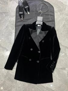 Damespakken 2023 Herfst Winterjas Voor Dames Mode Double Breasted Fluwelen Jasje Vintage Zwarte Lange Blazer