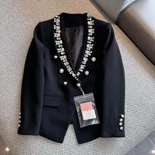 Trajes de mujer 2023 Otoño/Invierno con tachuelas de diamantes doble botonadura resistente chal con cuello chaqueta de mujer