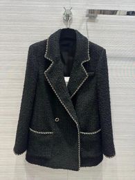 Damenanzüge 2023 Herbst/Winter koreanische Version britischer Stil hübscher vielseitiger Kettenrand Langarm Woll kleiner Anzugmantel für Frauen