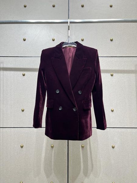 Trajes de mujer 2023 Otoño Invierno lujo mujer alta calidad doble botonadura terciopelo Blazer Lady Chic abrigo prendas de vestir exteriores 2 colores Ddxgz2 9,04