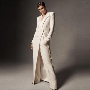 Trajes de mujer 2023 elegante abrigo largo de 2 piezas con doble botonadura para mujer vestido de fiesta ajustado pantalones Blazer
