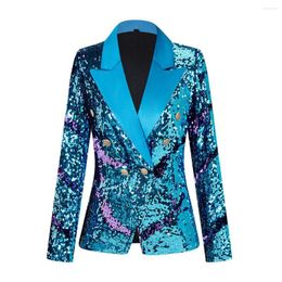 Trajes de mujer 2023, chaqueta de traje de lentejuelas con giro de dos colores europeo y americano, diseño femenino, sentido de industria pesada, ligero, de lujo, pequeño