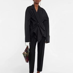 Costumes pour femmes 2023 automne déconstruit conception asymétrique plissé épingle revers noir mode veste décontractée taille chemise dames costume Y2k