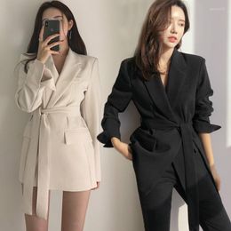 Damespakken 2023 Fashion Slim dames lange jas suite hoogwaardige Koreaanse versie van herfst solide kleur dames blazer