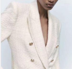 Costumes pour femmes 2023 mode tempérament Texture légère Double boutonnage Blazer manteaux Tweed bureau dame hiver Blazers