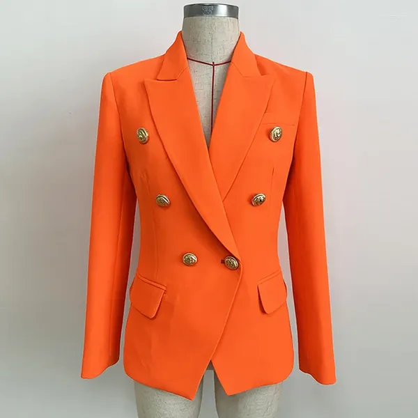 Trajes de mujer 2023, Blazer naranja fluorescente para mujer, traje clásico con botones cruzados, chaqueta ajustada de manga larga para oficina para mujer