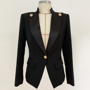Damespakken 2023 Hoge kwaliteit Designer Blazer Women Single Button Satin Collar