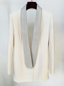 Costumes pour femmes, veste de styliste de haute qualité, élégante, dos nu, diamants, col châle perlé, Blazer Long, 2023