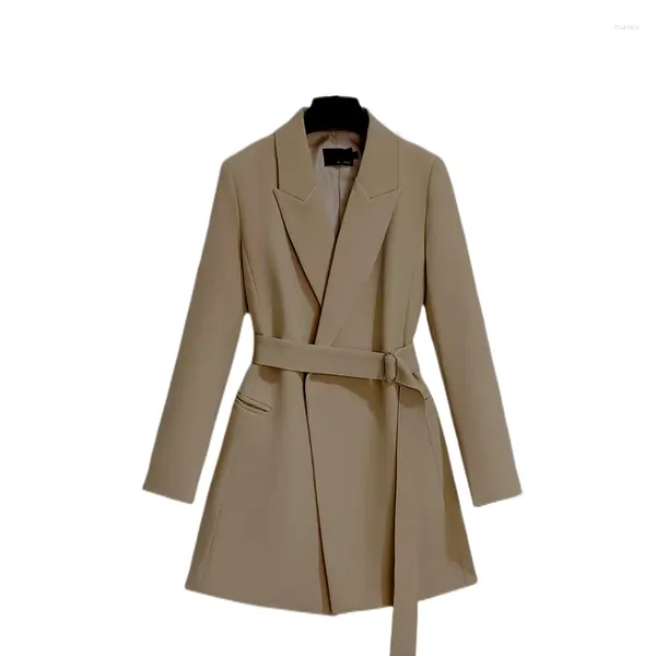 Costumes pour femmes 2023 vêtements d'extérieur de bureau femmes manteau décontracté dame col à revers manches longues solide noir blanc ceinturé Blazer vestes