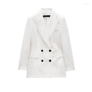 Costumes pour femmes 2023 printemps et été revers à manches longues double boutonnage blanc lin costume décontracté veste femmes