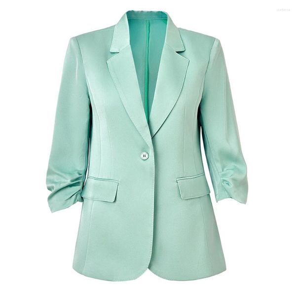 Trajes de mujer 2023 verano elegante Blazer de seda color liso para mujer traje ajustado elegante chaqueta de color menta Oficina señora un botón Casual Top femenino