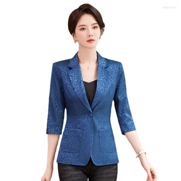 Suits de mujeres 2023 Summer elegante Single Botón Blazers Blazers Media manga Blaser blaser