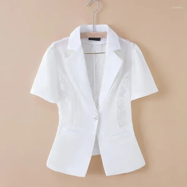 Trajes de mujer 2023 verano ajustado fino corto manga chaqueta con encaje chal tamaño grande temperamento traje Top elegante camisa abrigo Z2011