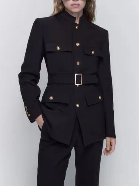 Costumes pour femmes 2023 femme mode Blazers élégant luxe loisirs veste femmes grande poche avec ceinture costume décontracté manteau