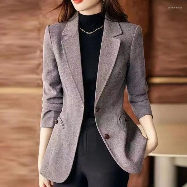 Costumes pour femmes 2024 Automne Hiver Herringbone Laine Blazer Femmes Slim Bureau Dames Blazers Manteau Court Femme Classique Casual Outwear Tops