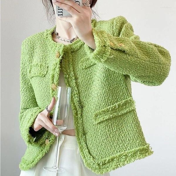 Trajes de mujer 2024 Jackets de tweed de invierno de otoño Mujeres elegantes blazers verdes de moda coreana