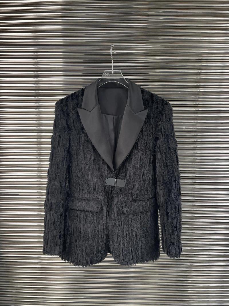 Women's Suits 2024 Clothing Metal Buckle Fur Patchwork Blazer 328