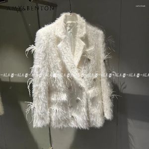 Damespakken 2024 Europese stijl blazers mode high-end nerts faux bont zware industrie veer diamanten pak jas voor kleding