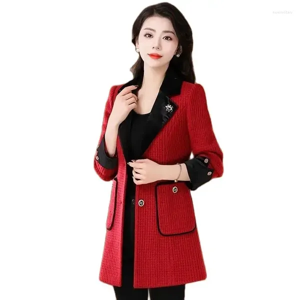 Costumes pour femmes 2024 mode printemps automne rouge blazer vestes femmes coréennes à manches longues décontracté élégant manteau femme costume vêtements d'extérieur dames hauts