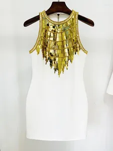 Costumes pour femmes 2024 High Street Est Summer Fashion Designer Élégant Diamants métalliques Paillettes Perles Robe de débardeur extensible sans manches