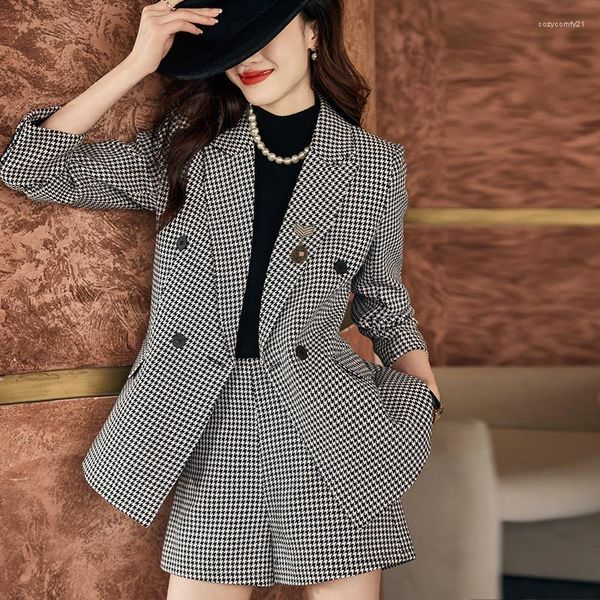 Trajes de mujer 2024 Otoño coreano Formal Damas de alta calidad Blazer negro Mujeres Ropa de trabajo de negocios Chaqueta de uniforme de oficina Abrigo azul de invierno